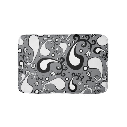 Abstract grey and white Tulip Paisley pattern Bathroom Mat