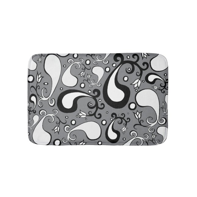 Abstract grey and white Tulip Paisley pattern Bathroom Mat (Front)