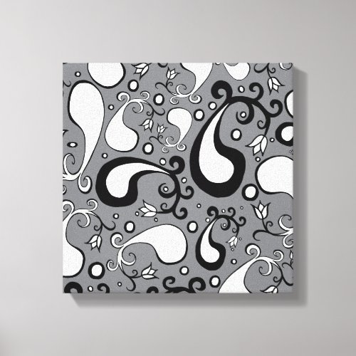 Abstract grey and white Tulip Paisley pattern Canvas Print