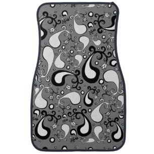 Abstract grey and white Tulip Paisley pattern Car Floor Mat