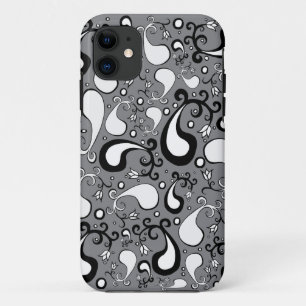 Abstract grey and white Tulip Paisley pattern iPhone 11 Case