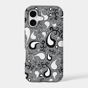 Abstract grey and white Tulip Paisley pattern iPhone 17 Case