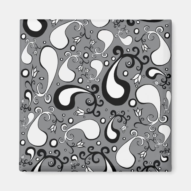 Abstract grey and white Tulip Paisley pattern Magnet (Front)