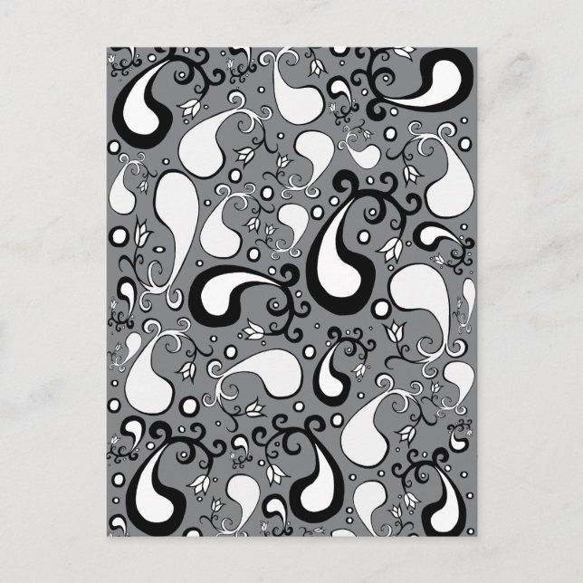 Abstract grey and white Tulip Paisley pattern Postcard (Front)