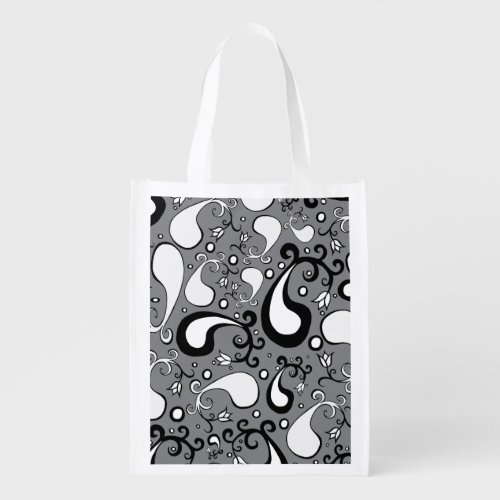 Abstract grey and white Tulip Paisley pattern Reusable Grocery Bag