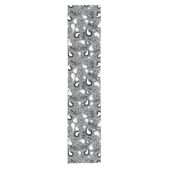 Abstract grey and white Tulip Paisley pattern Short Table Runner (Front)