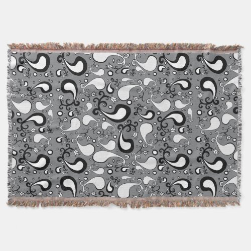 Abstract grey and white Tulip Paisley pattern Throw Blanket