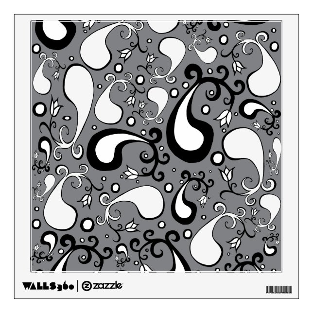 Abstract grey and white Tulip Paisley pattern Wall Sticker (Front)