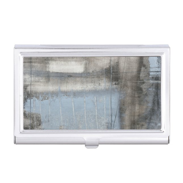 Abstract Grey & Blue Painting Business Card Case (Front)