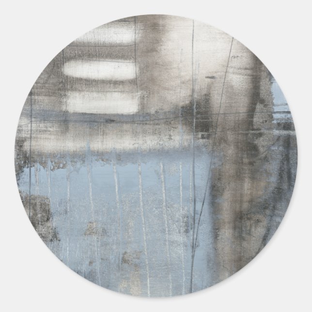 Abstract Grey & Blue Painting Classic Round Sticker (Front)