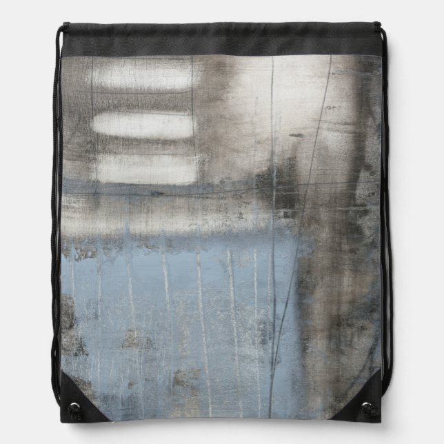 Abstract Grey & Blue Painting Drawstring Bag (Front)