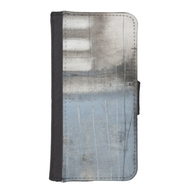Abstract Grey & Blue Painting iPhone Wallet Case (Front)