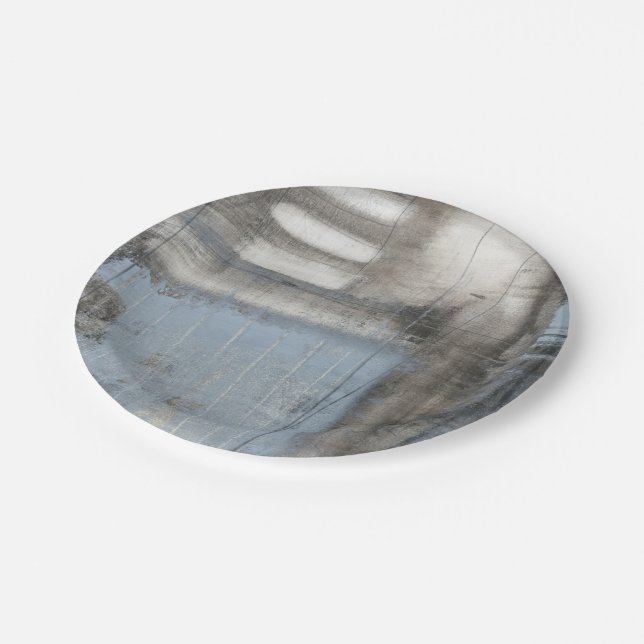 Abstract Grey & Blue Painting Paper Plates (Angled)
