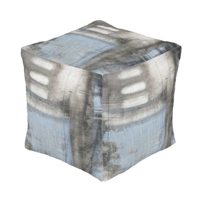 Abstract Grey & Blue Painting Pouf (Angled Front)