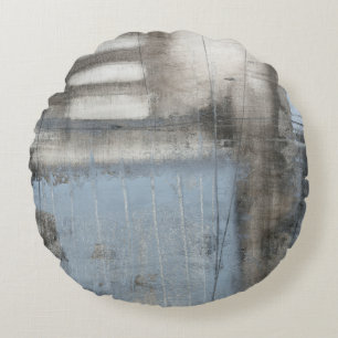 Abstract Grey & Blue Painting Round Pillow