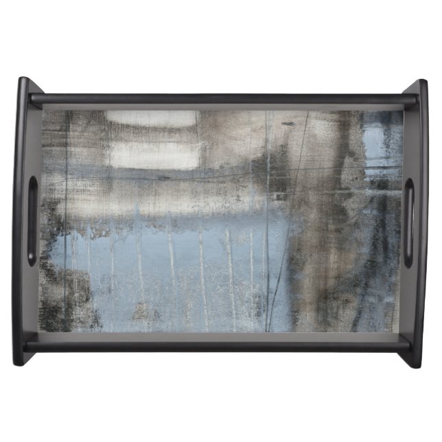 Abstract Grey & Blue Painting Serving Tray (Front)