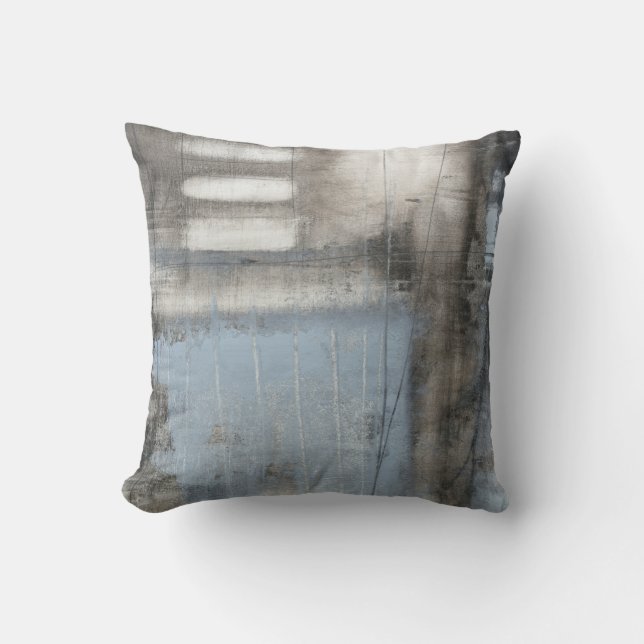 Abstract Grey & Blue Painting Throw Pillow (Front)