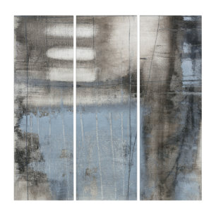 Abstract Grey & Blue Painting Triptych