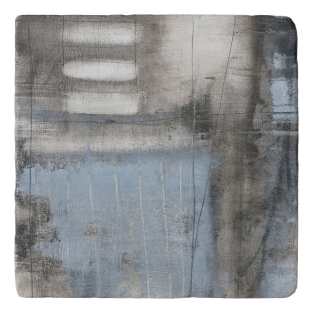 Abstract Grey & Blue Painting Trivet (Front)