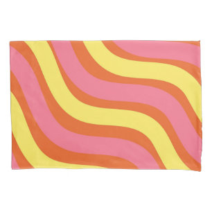 Abstract Groovy Orange Yellow Pink Wavy Stripe  Pillow Case