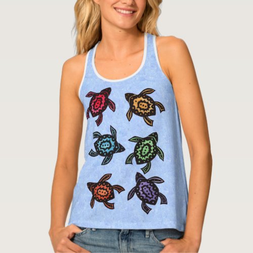 Abstract Group Black turtles Brigh Colored shells Tank Top