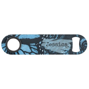 Abstract Grunge Blue Butterfly Art Personalised Bar Key by LouiseBDesigns at Zazzle