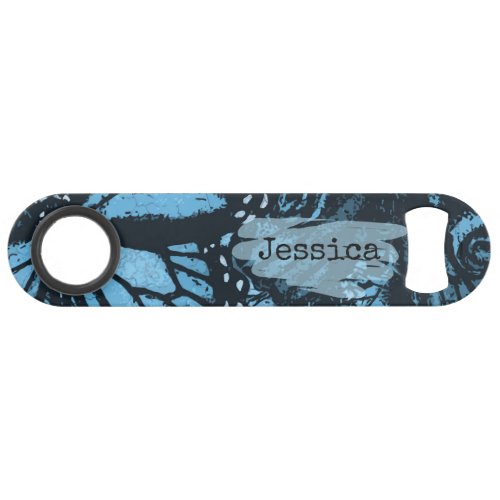 Abstract Grunge Blue Butterfly Art Personalised Bar Key