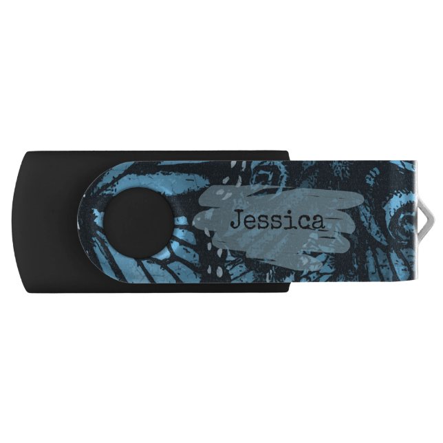 Abstract Grunge Blue Butterfly Art Personalised Flash Drive (Front)