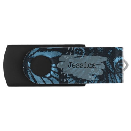 Abstract Grunge Blue Butterfly Art Personalised Flash Drive