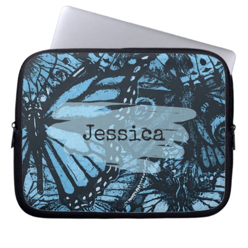 Abstract Grunge Blue Butterfly Art Personalised Laptop Sleeve