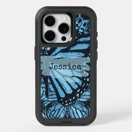 Abstract Grunge Blue Butterfly Art Personalised iPhone 15 Pro Case