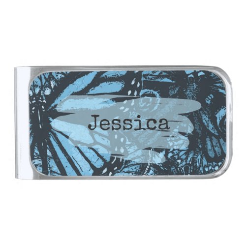 Abstract Grunge Blue Butterfly Art Personalised Silver Finish Money Clip