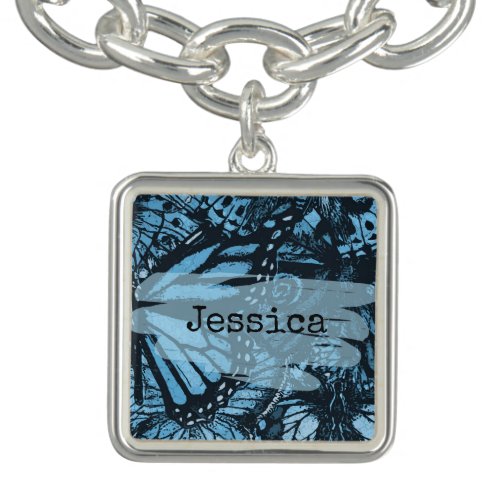 Abstract Grunge Blue Butterfly Art Personalized Bracelet