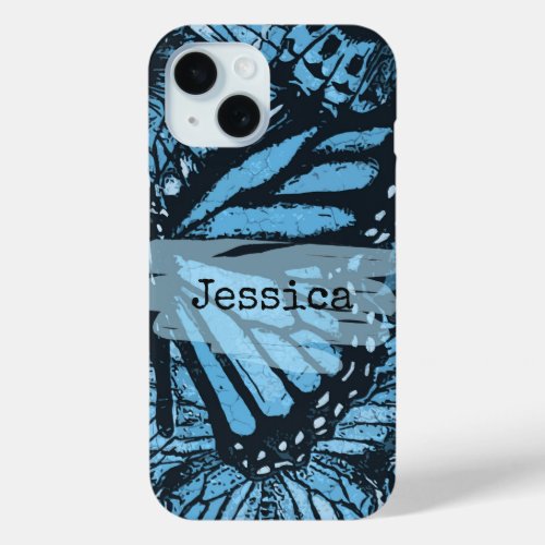 Abstract Grunge Blue Butterfly Art Personalized iPhone 15 Case