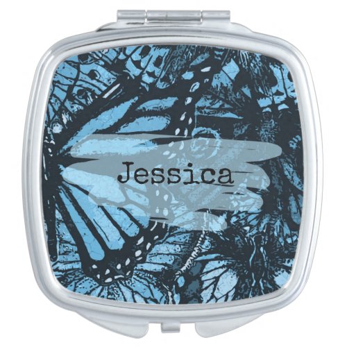 Abstract Grunge Blue Butterfly Art Personalized Compact Mirror