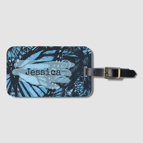 Abstract Grunge Blue Butterfly Art Personalized Luggage Tag