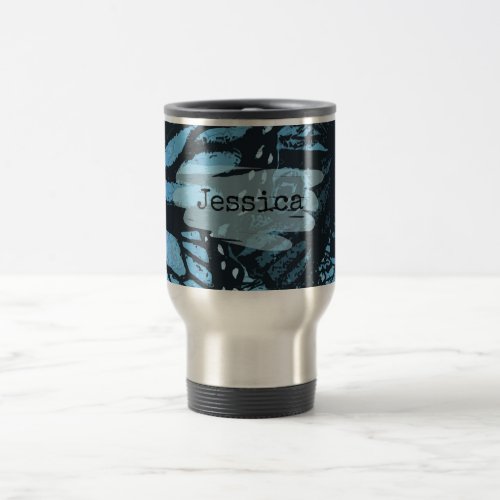 Abstract Grunge Blue Butterfly Art Personalized Travel Mug