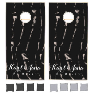 Abstract Grunge Couples Name Monogrammed  Wedding  Cornhole Set