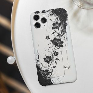 Abstract Grunge Flowers Black White Monogram iPhone 16 Case