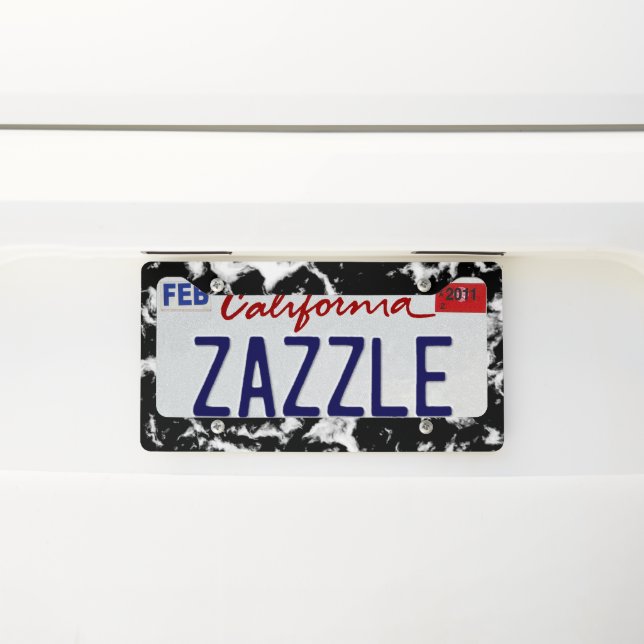Abstract Grunge Marble - Black and White License Plate Frame (On Car)