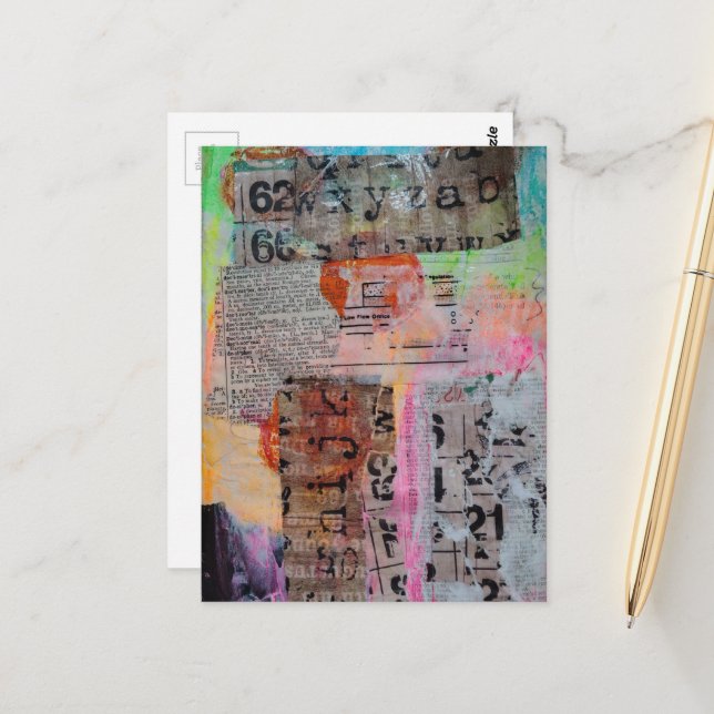 Abstract Grunge Numbers Letters collage  Postcard (Front/Back In Situ)