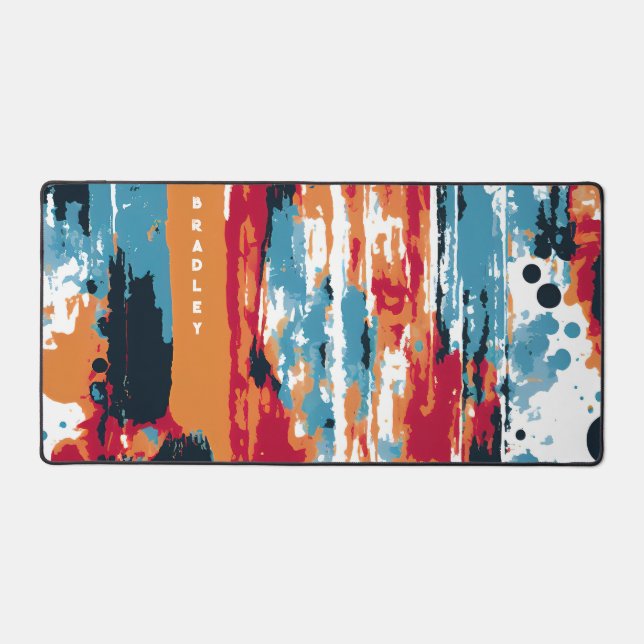 Abstract Grunge Paint Modern Personalized Name Desk Mat (Front)