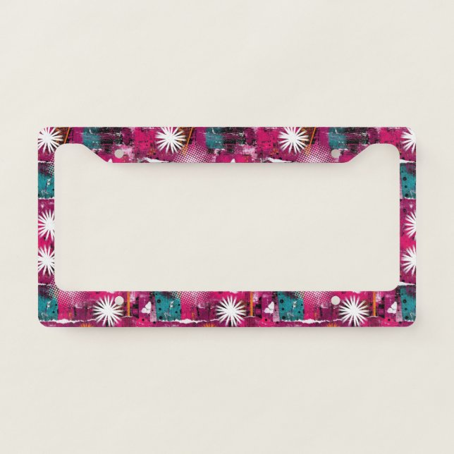 Abstract Grunge Pattern with Dandelion License Plate Frame (Front)