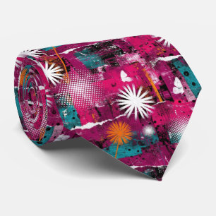Abstract Grunge Pattern with Dandelion Neck Tie