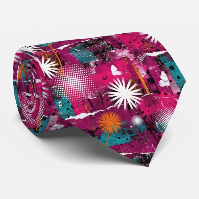 Abstract Grunge Pattern with Dandelion Neck Tie (Rolled)