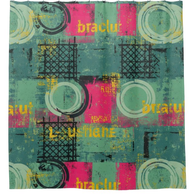 Abstract Grunge Pattern with Geometric Shapes (1) Shower Curtain (Front)