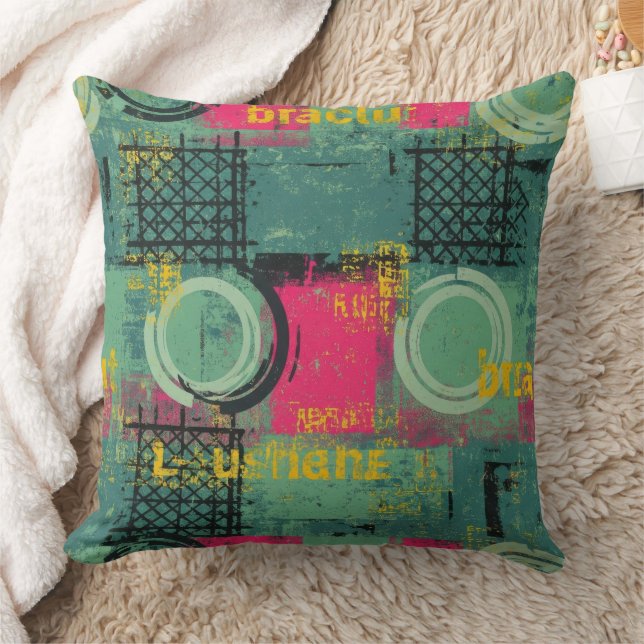 Abstract Grunge Pattern with Geometric Shapes (1) Throw Pillow (Blanket)