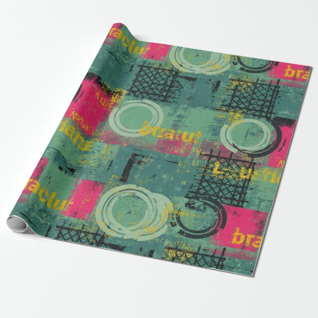 Abstract Grunge Pattern with Geometric Shapes (1) Wrapping Paper (Unrolled)