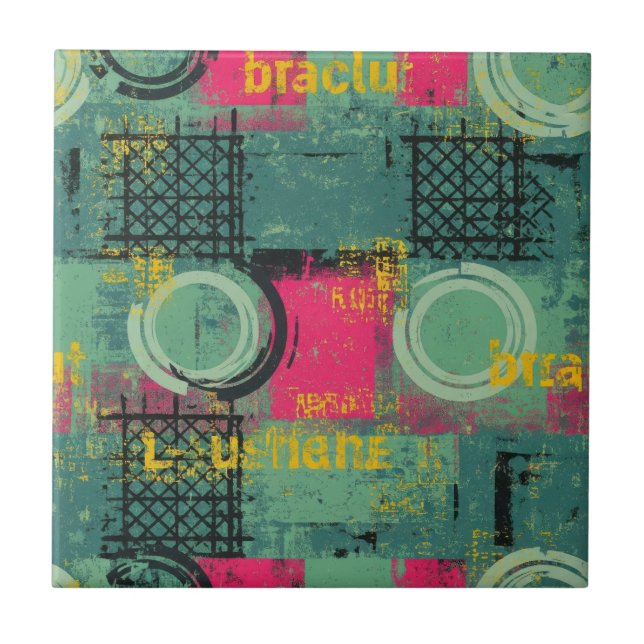 Abstract Grunge Pattern with Geometric Shapes Ceramic Tile (Front)
