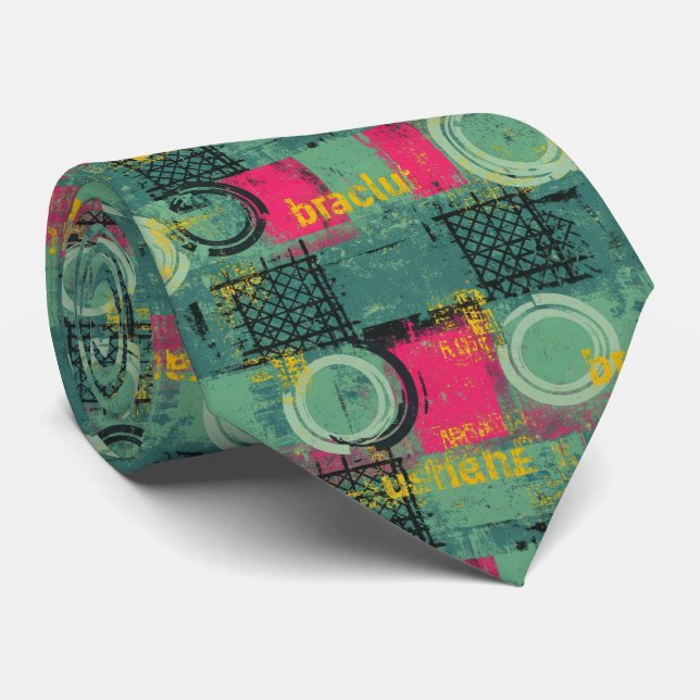 Abstract Grunge Pattern with Geometric Shapes Neck Tie (Rolled)